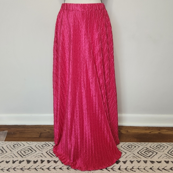 Maeve Dresses & Skirts - Anthropologie Maeve Pleated Shine Midi Skirt Fushia Hot Pink Barbiecore Girlypop